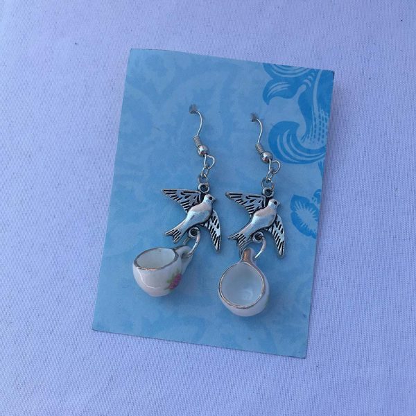 bird and cup earrings