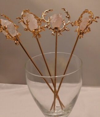 hairsticks of gold antlers with rose quartz